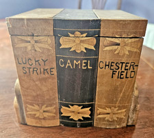 Vintage Inlaid Wood Cigarette Dispenser Holder Camel Lucky Strike Chesterfield