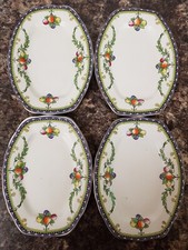 4x Antique Bishop & Stonier "Bisto" Pottery Fruit Pattern Oblong Side Plates