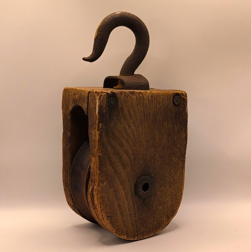 Antique wooden pulley block - wooden,