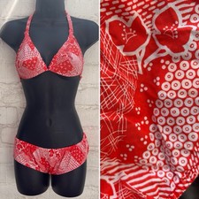 Vintage Deadstock 1960s 1970s Patchwork Triangle Bikini Swimwear Red Size XS 6