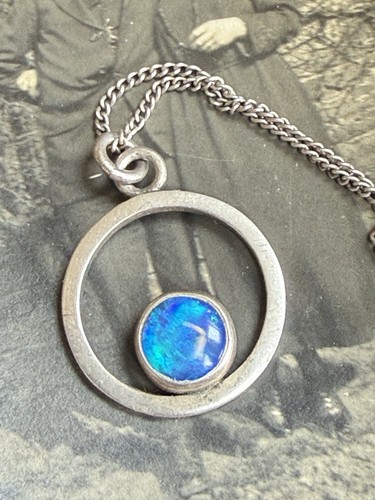 Opal silver pendant - silver,