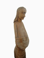 Stunning VTG BIG 21" Modernist Female Artist wood carving Sculpture Modligliani
