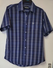 Lincoln Men's Short Sleeve Blue Mix Check Shirt Size Medium