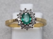 Ladies 18ct Gold Emerald & 15pt Diamond Cluster Ring - Size M + Appraisal