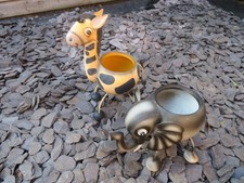 Garden Wild Animal Flower Planter / Pot Metal  Giraffe Elephant