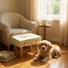 Dog Printed Linen Footstool