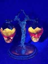 Vintage Silver And Red Glass Hanging Strawberry Salt & Pepper Shakers from Japan