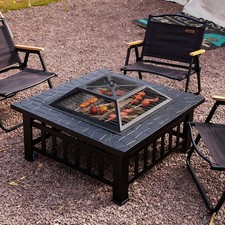 Square Fire Pit Metal Outdoor Garden Stove Brazier For Barbecue,Heating/Cooling