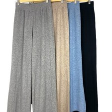 Womens Wool & Cashmere Wide Leg Tracksuit Bottoms Joggers Trousers Loungewear UK