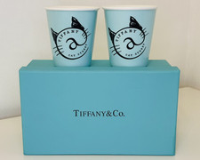 Tiffany & Co Bone China White Porcelain Turquoise Cups Mugs Gift Set Of 2