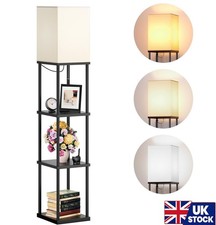 LED Floor Lamp Modern Standing 4-tier Storage Display Shelf Wooden Lounge Light