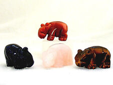 Gemstone Hippo Hand Carved Ornament Carving Rose Quartz Tiger Eye Goldstone