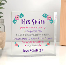 PERSONALISED Female Teacher Assistant Nursery Thank You Acrylic Plaque Gifts Her