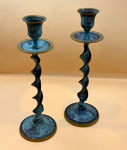 Pair metal patina spiral twist - pair,