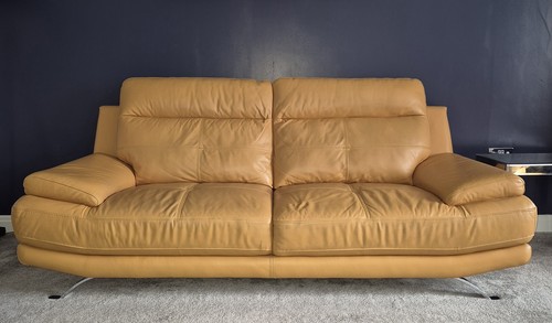Mustard leather seater sofa - 3,