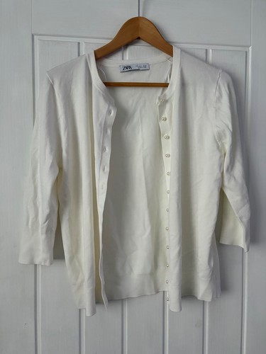 Zara white pearl button round - white,
