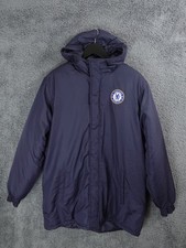 Chelsea FC Jacket Mens Medium Blue Padded Parka Ripstop Hood Football Logo Coat