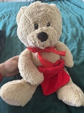 CLINTONS Cute Beige Teddy Bear Soft Plush Toy Red Bag Approx 14"  Tall