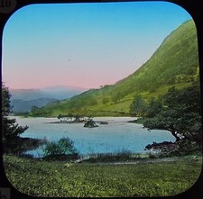 HAND COLOURED Glass Magic Lantern Slide RYDALE LAKE C1890 PHOTO CUMBRIA