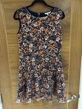 Jus d’Orange Navy & Orange Autumnal Floral Lace Sleeveless Dress SizeT3 UK 12/14