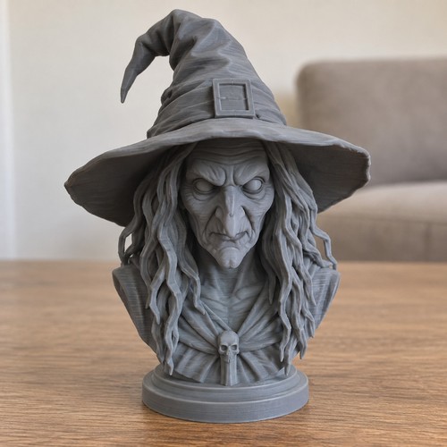 Witch head bust - bust, grey