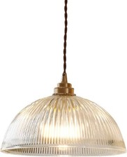 Industrial Vintage Ribbed Glass Dome Pendant with Copper Brass E27