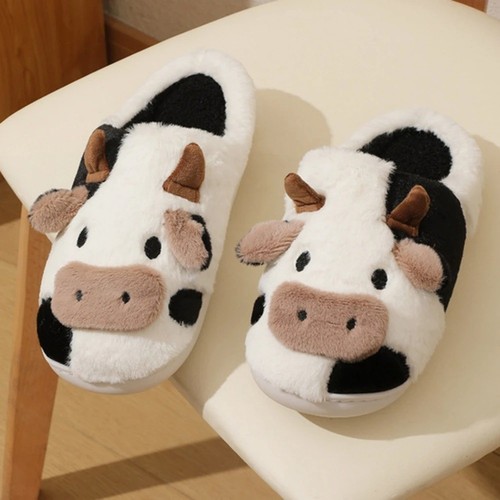 Winter cow plush slippers - cow,