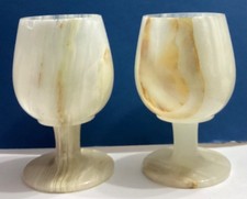 Vintage Onyx Wine Glasses Set of 2 goblets, Barware, Drinkware - 12 cm tall