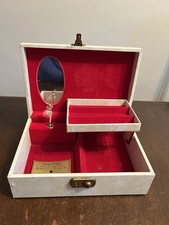 Vintage Cream/gilt Jewellery Box With Wind-up Rotating Ballerina , Red  Lining