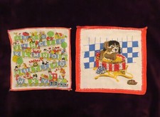 2 x Child’s Vintage Handkerchief 1950s Alphabet Train Circus & Children and Dog