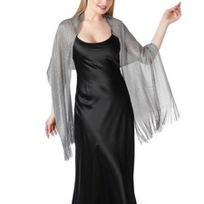 Stylish Gold and Silver Silk Shawl Scarf for Wedding Party Evening Wear