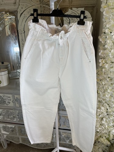 Zara white paper bag jeans - white,