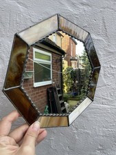 Vintage Octagonal Stained Glass Wall Mirror Art Deco Style