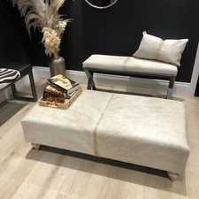 Cream Champagne Beige Charolais Cowhide Luxury Ottoman / Footstool