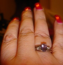 Blueberry quartz & white zircon sterling silver ring size J/K