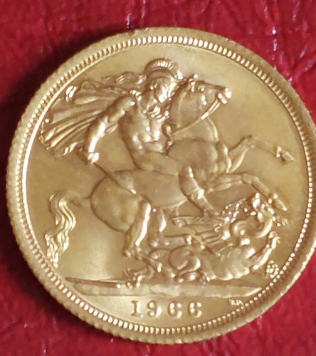 1966 gold sovereign - gold, coin