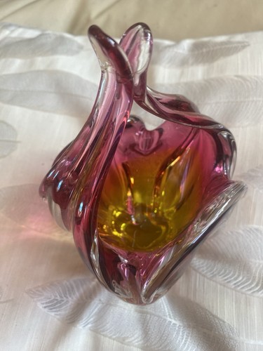 Vintage chribska glass basket - chribska,