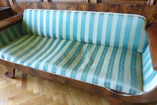 BIEDERMEIER Antique Swedish 19th C flame mahogany settee sofa green stripe satin