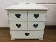 White Five Drawer Table Top Jewellery Box with Heart Handles