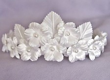 Floral Crown Holy Communion Tiara Bridal Headpiece Flower Girl Headband WHITE