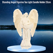 Cream Standing Angel Tealight Candle Holder - Decorative Ornament Figurine 23cm