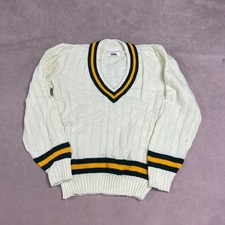 Vintage Knitted Jumper Cable Knit Patterned Grandad Cricket Sweater Men's M