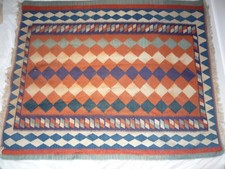 Kilim Rug Traditional Hand Made Afghan Abstract Blue Red Wool Large 194x162cm