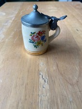 Rare mini tankard stein with Flowers on it pewter lid ?