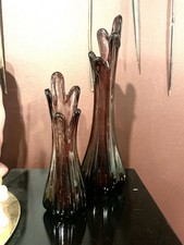 Pair of Vintage Amethyst Art Glass Vases – Hand Blown Sculptural Flame Design
