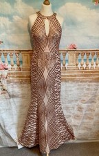 Quiz Maxi Dress 8 Rose Gold Sequin Fishtail Evening Stretch Deco 1920's £99