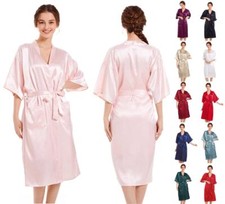 UK Womens Silk Satin Kimono Robe Dressing Gown Long Bride Bridesmaid Sleepwear