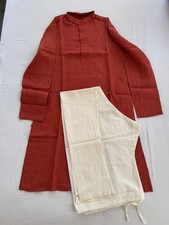 Mens Linen Club Orange Red Kurta Pyjama Sheerwani Long Sleeve Size S