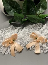 Romany/Spanish Frilly Socks Size 0-6 Months White Lace And A Peach Bow