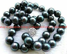8/10/12mm Black Shell Pearl Round Beads Necklace 16-28"（Not Real Pearls）